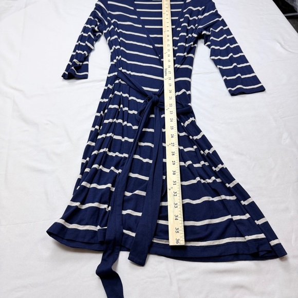 Calvin Klein Navy and White Striped Long Sleeve Wrap Dress - Picture 3 of 8